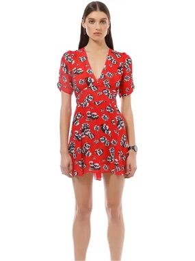 Réalisation Par Red Floral Silk Mini Dress XS